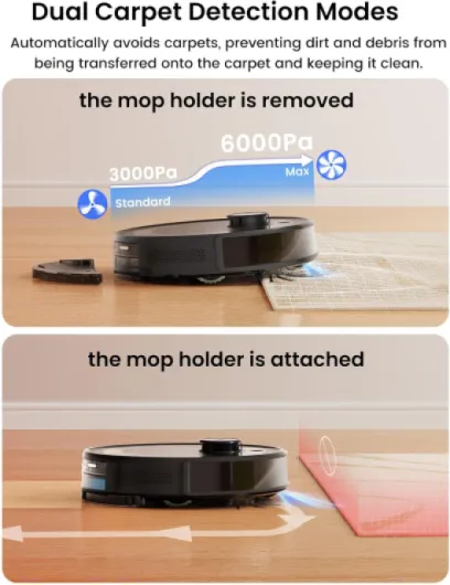 M2 Plus Robot Vacuum and Mop, Self-Emptying, 6000Pa Suction, 75-Day Hands-Free, dToF Laser Navigation, PSD Obstacle Avoidance, for Hard Floors & Carpets, WiFi 2.4G/5G, Black M2 Plus Black