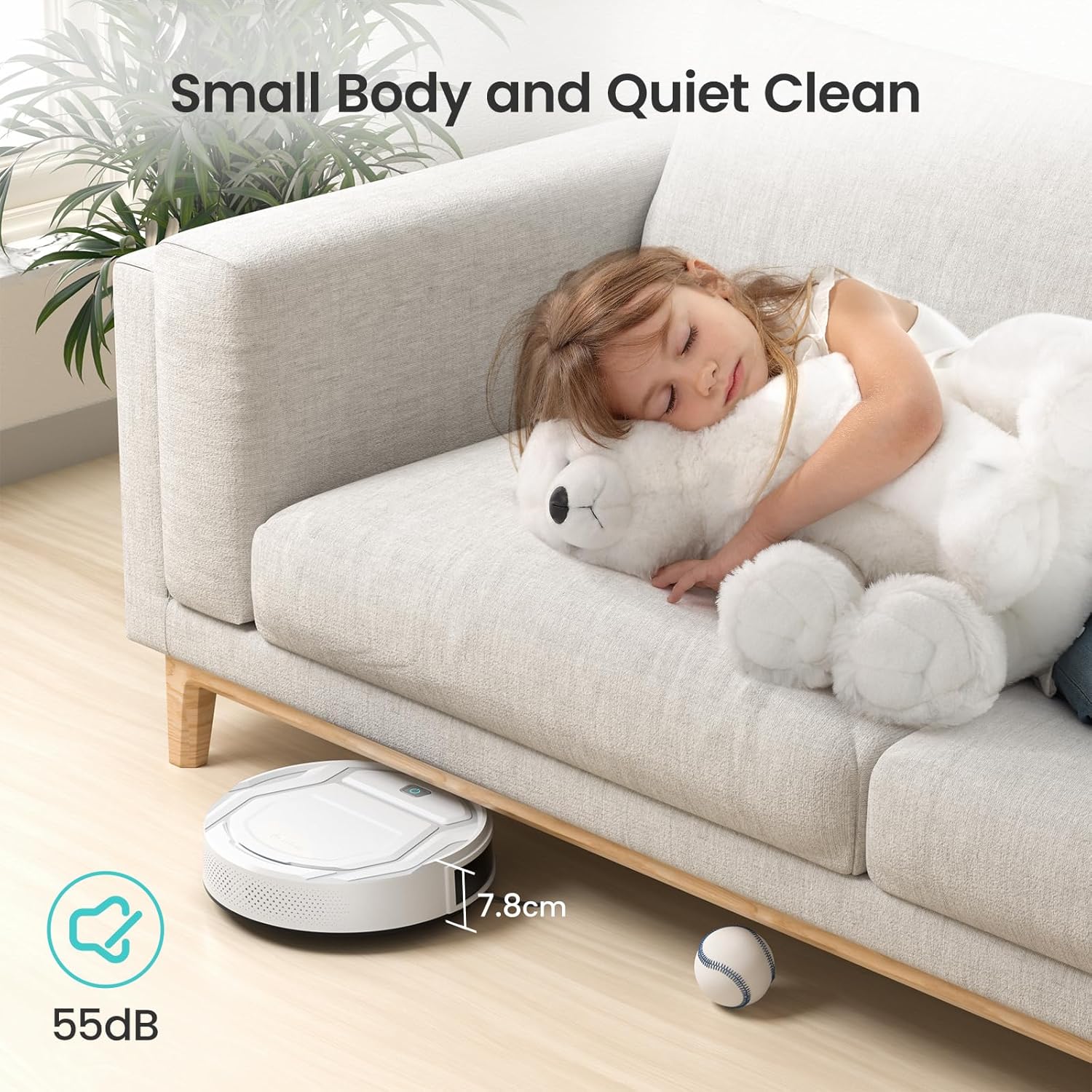 M210 Robot Vacuum Cleaner 2200Pa Strong Suction, 7.8cm Ultra-Thin for Low Carpet & Hard Floors, Wi-Fi/App/Alexa Control, Self-Charging, Ideal for Pet Hair M210 White