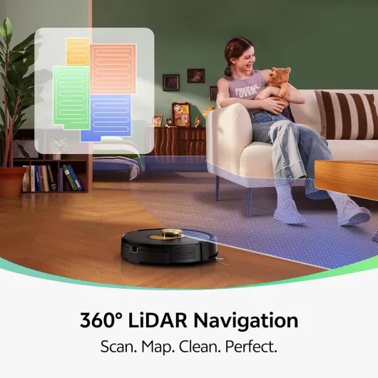 W9 Robot Vacuum Cleaner with Mop,8000Pa Robotic Vacuum with LiDAR Navigation,15 No-go Zones, 150 Min Max Runtime, App Control, 3-in-1 Sweep and Mop Robot for Pet Hair, Carpet and Hard Floors M Black