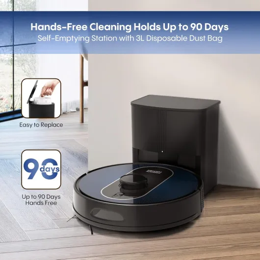 3 IN 1 Robot Vacuum Cleaner with Mop, 6000Pa Strong Suction with PreciSense LiDAR Navigation and All-in-One Station, Auto Emptying, APP/Voice Control, 5 Mapping, Smart Obstacle Avoidance for Clean Black Blue