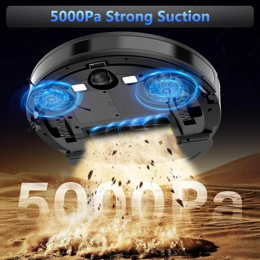 Robot Vacuum Cleaner with Mop, 5000Pa Robotic Vacuum Cleaner, 150 Min Max, App & Remote Control, Ideal for Hard Floor, Carpet, Pet Hair, Self-Charge(G8000 Max)