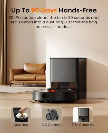 Robot Vacuum Cleaner with Mop,Robotic Vacuum with 7000Pa Super Suction,180min runtime,3.5L Self-Empty Station,Lidar Navigation,APP/Remote/Voice Control,for Floors Carpets Pet Hairs,UR3 Black