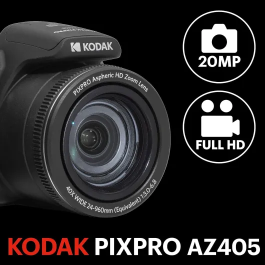 KODAK Pixpro Astro Zoom AZ405 - Appareil Photo Numérique Bridge, Zoom 40X, Grand angle de 24 mm, 20 mégapixels, LCD 3, Vidéo Full HD 1080p, OIS, Pile AA - Noir NOIR APPAREIL PHOTO