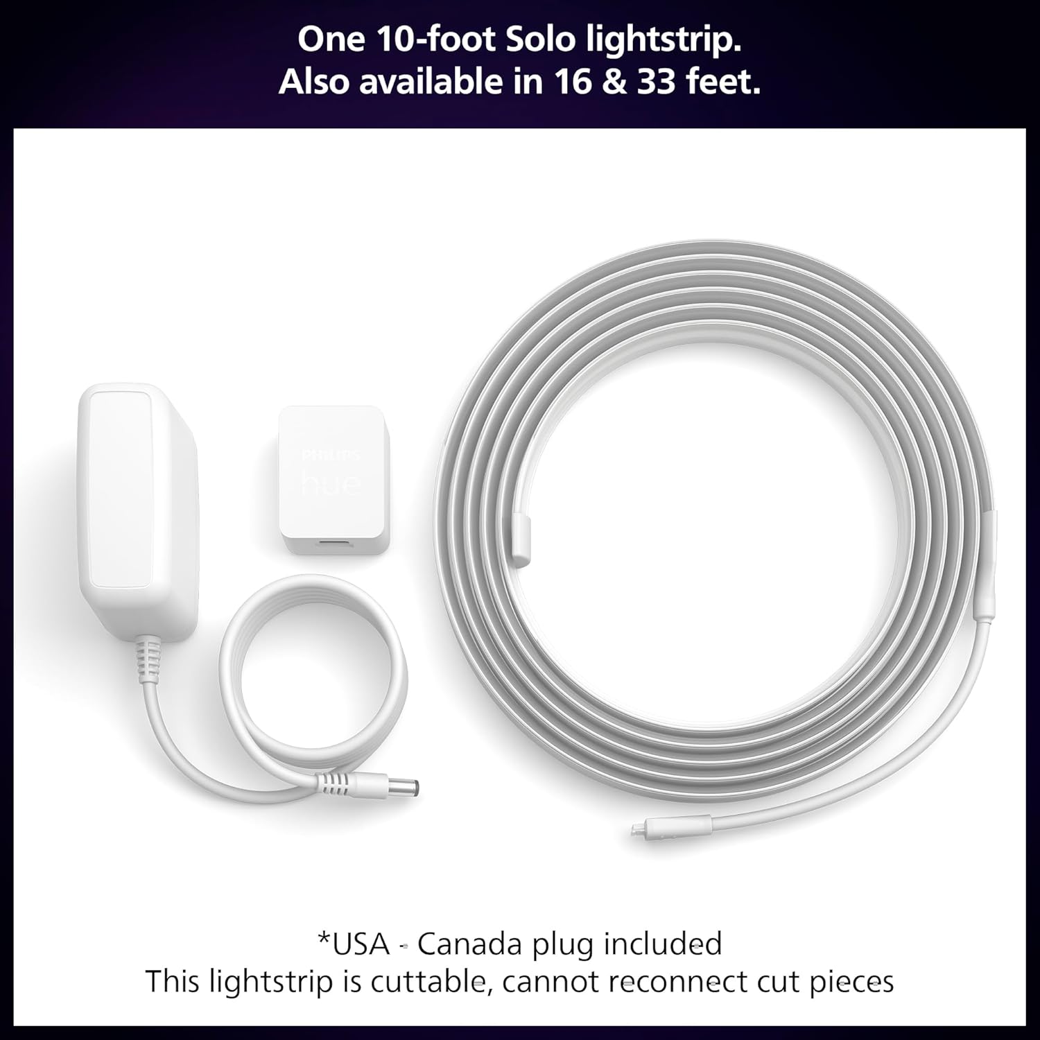 Indoor 10 Ft Smart RGBWW LED Solo Lightstrip Base Kit, 1 Pack, Control with Hue App, LED Strip Lights Compatible with Alexa, Google Assistant and Apple HomeKit