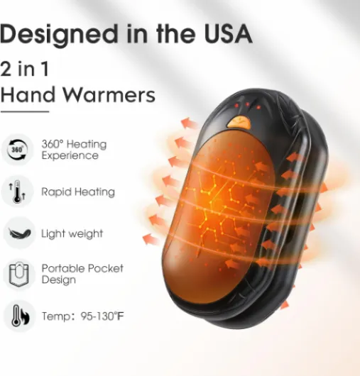 AI Hand Warmers Rechargeable 2 Pack, AI Smart Chips Electric Hand Warmers, 20Hrs Long Safe Heat, Portable Pocket Heater, Gifts for Christmas, Outdoor, Hunting, Golf, Camping Accessories Black