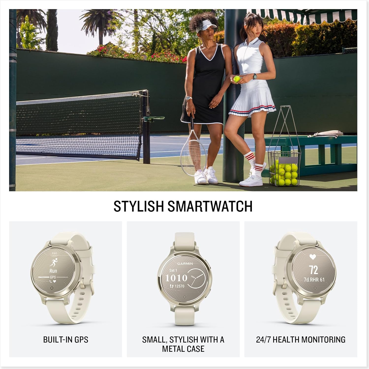 Garmin Lily 2 Active GPS 35mm Smartwatch, Stylish Smaller watch, Fitness Tracker with Hidden Display, Sports apps, Bright Touchscreen Display, up to 9 days battery life, Cream Gold (Renewed) Cream/Gold