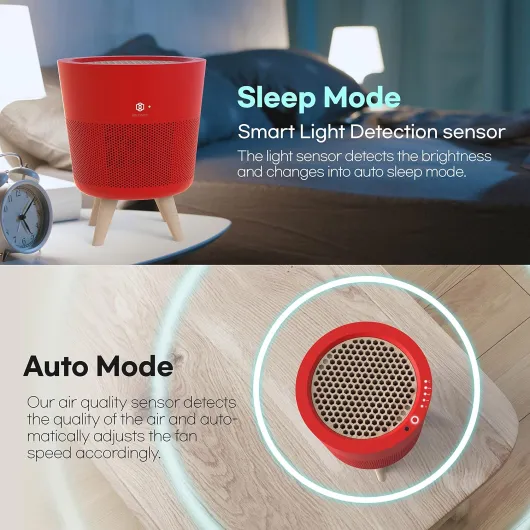 IMUNSEN M-002R Air Purifier with Cypress Wood Filter, H13 True HEPA Filter, 100% Ozone Free, Auto Sleep Mode, Filters allergens, Pollen, Smoke, Perfect for Office and Bedroom, Made in Korea - Red