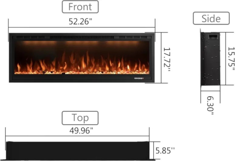 50"/127cm WiFi-Enabled Electric Fireplace Insert, APP Smart Control, Wall Mounted&Recessed Linear Fireplace Heater with Thermostat, Flame&Top Lights, Timer
