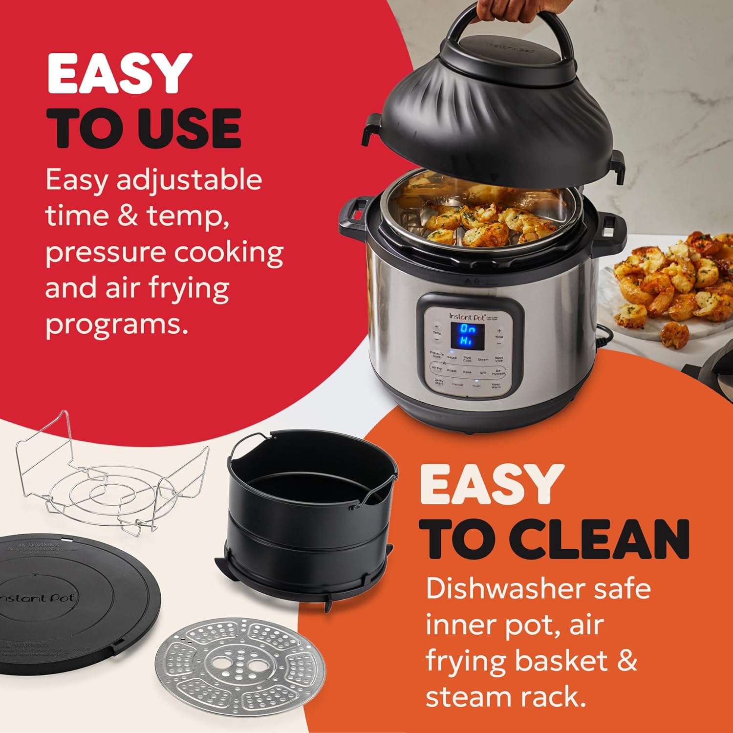 Duo Crisp + Air Fryer 11-in-1 Multicooker, 5.7L - Pressure Cooker, Air Fryer, Slow Cooker, Steamer, Sous Vide Machine, Dehydrator with Grill, Food Warmer & Baking Functions