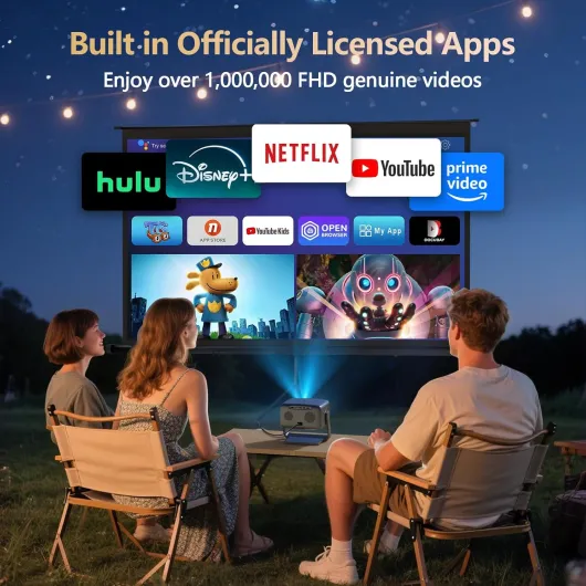 [2500 ANSI/ Official Apps/50W Audio] Outdoor 4K Projector with WiFi and Bluetooth, Auto Focus, Auto Keystone Smart Projector Support DoIby Audio, 2026 Upgrade GO2 Short Throw Projector with 360°Stand Bronze