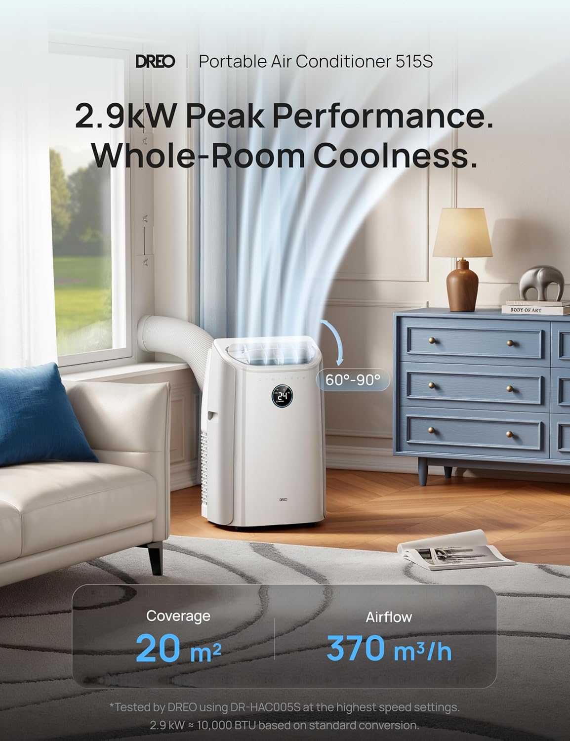 10000 BTU Portable Air Conditioner, 3-in-1 Cool/Fan/Dry Quiet AC Unit for Bedroom/Office, Smart App/Voice/Remote Control, Drainage-Free, Universal Window Kit, 3.2L/H Dehumidification, AC515S
