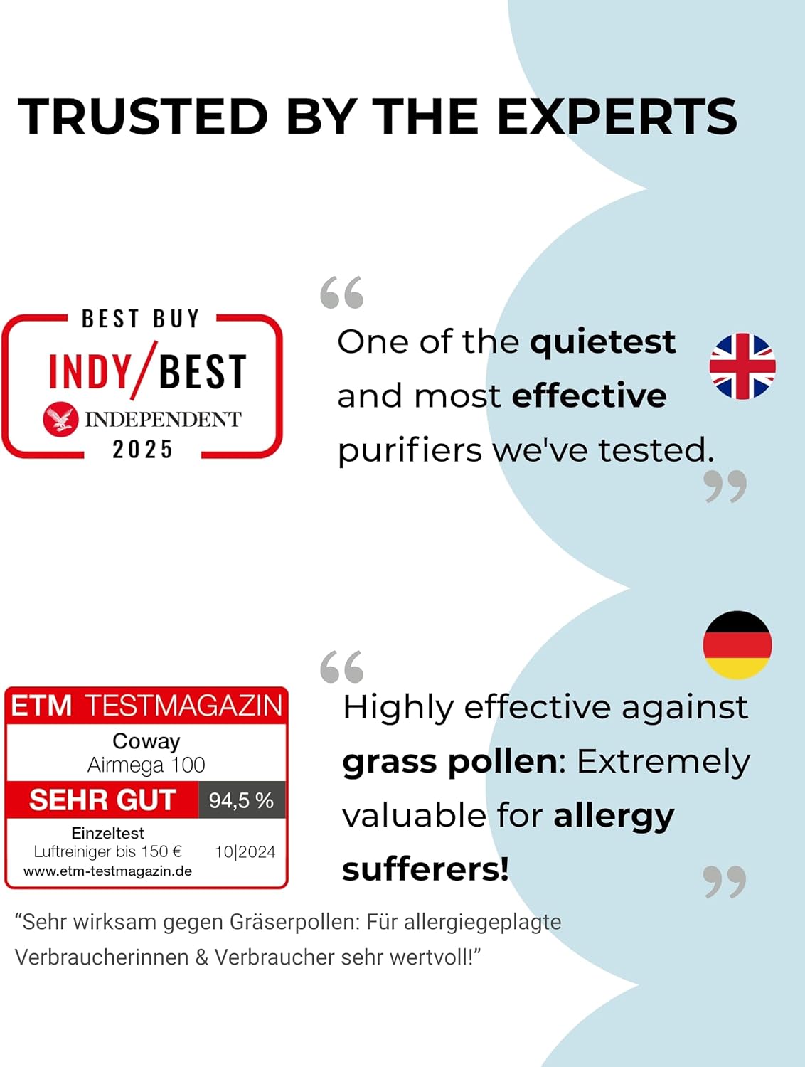Air Purifier for Home Bedroom, Super Quiet Sleep Mode, Mood Light, Energy Star, Removes up to 99.999% of Harmful Particles down to 0.01 µm for Allergy Dust Pollen, CADR 244 m³/h - Airmega 100