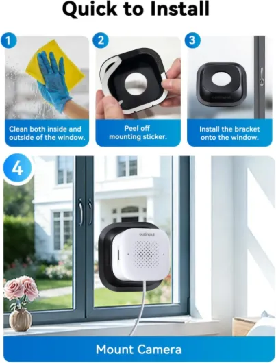 3MP 2K Indoor Window Camera - 2.4GHz & 5GHz WiFi Window Cameras for Home Security Looking Outside with Bracket, AI Color Night Vision, Person & Motion Detection, Anti-Glare, Anti-Reflection