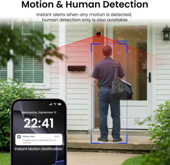2K Window Camera, Security Camera, Dual Band WiFi Indoor Cameras for Home Security, Peel-and-Stick Installation, Human Detection, Night Vision, 24/7 Recording, K1