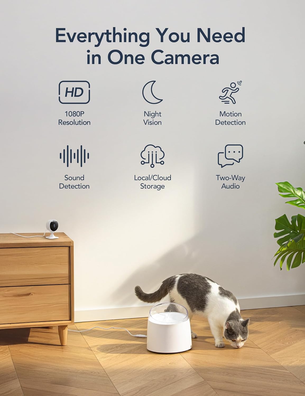 GC3 4-Pack CCTV Cameras for House Security, 1080P Indoor Camera with Pet/Baby Monitoring, Fixed Lens, 2 Way Audio, Cloud Subscription Required, SD Storage, 2.4GHz WiFi Only, APP Alert, Plug-in White 4 Pack