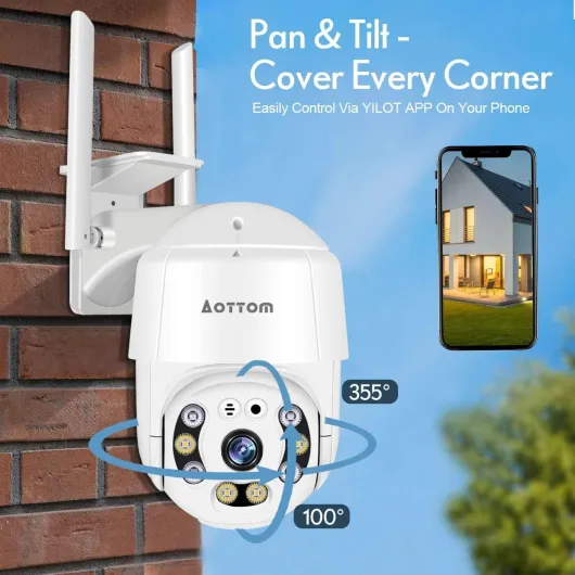 1080P Security Camera Outdoor, Aottom CCTV Camera Wireless PTZ Dome WiFi Camera for Home Security with Pan Tilt, Night Vision, Two-Way Audio, Motion Detection, Waterproof, Support 128G Card, APP YILOT