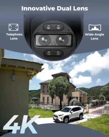 4K Security Camera Outdoor WiFi 6, Dual Lens 6X Hybrid Zoom, Plug-in 360 PTZ Camera Auto Tracking, Smart AI Detection, 8MP Color Night Vision, TrackMix WiFi Grey Grey-spotlight