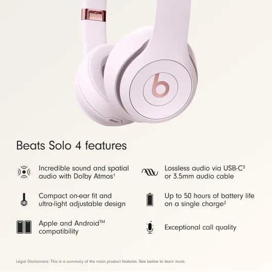Beats Solo 4 – Wireless Bluetooth On-Ear Headphones, Apple & Android Compatible, Up to 50 hours of Battery Life – Cloud Pink Cloud Pink Solo 4