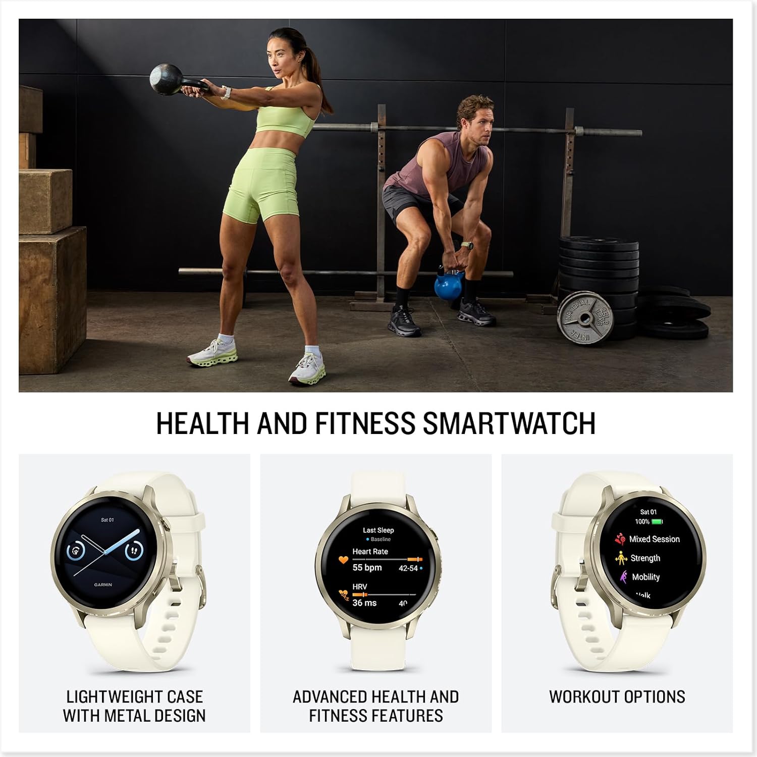 Garmin Venu 4, 41mm GPS smartwatch, AMOLED touchscreen, 24/7 advanced health & fitness, 80+ sports apps, flashlight, ECG app, sleep tracking, fitness coach, up to 10 days battery life, Bone Bone 41 mm