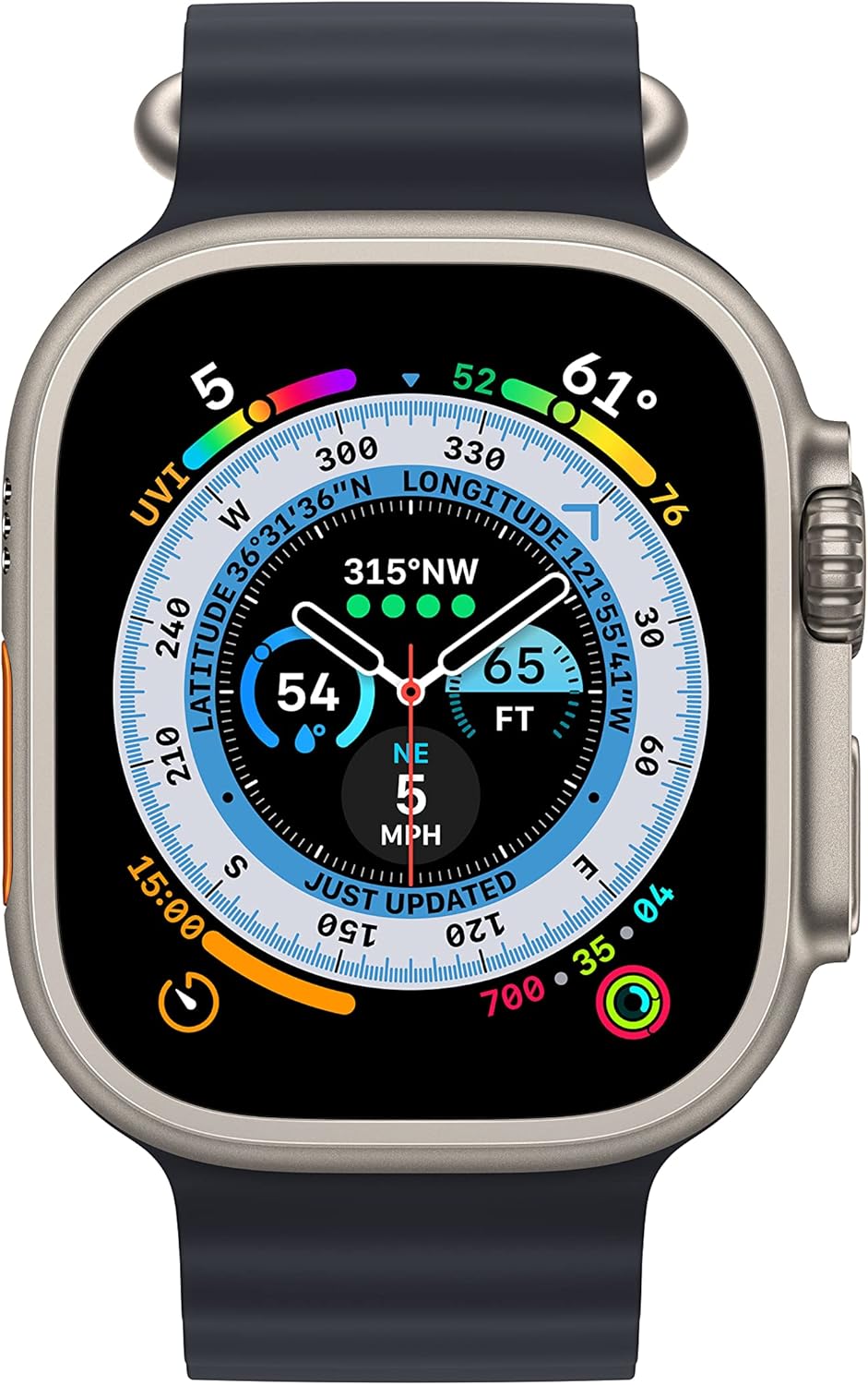 Apple Watch Ultra (GPS + Cellular, 49mm) Titanium Case with Midnight Ocean Band - One Size(Renewed) Ocean Band Midnight One size - fits 130–200mm wrists