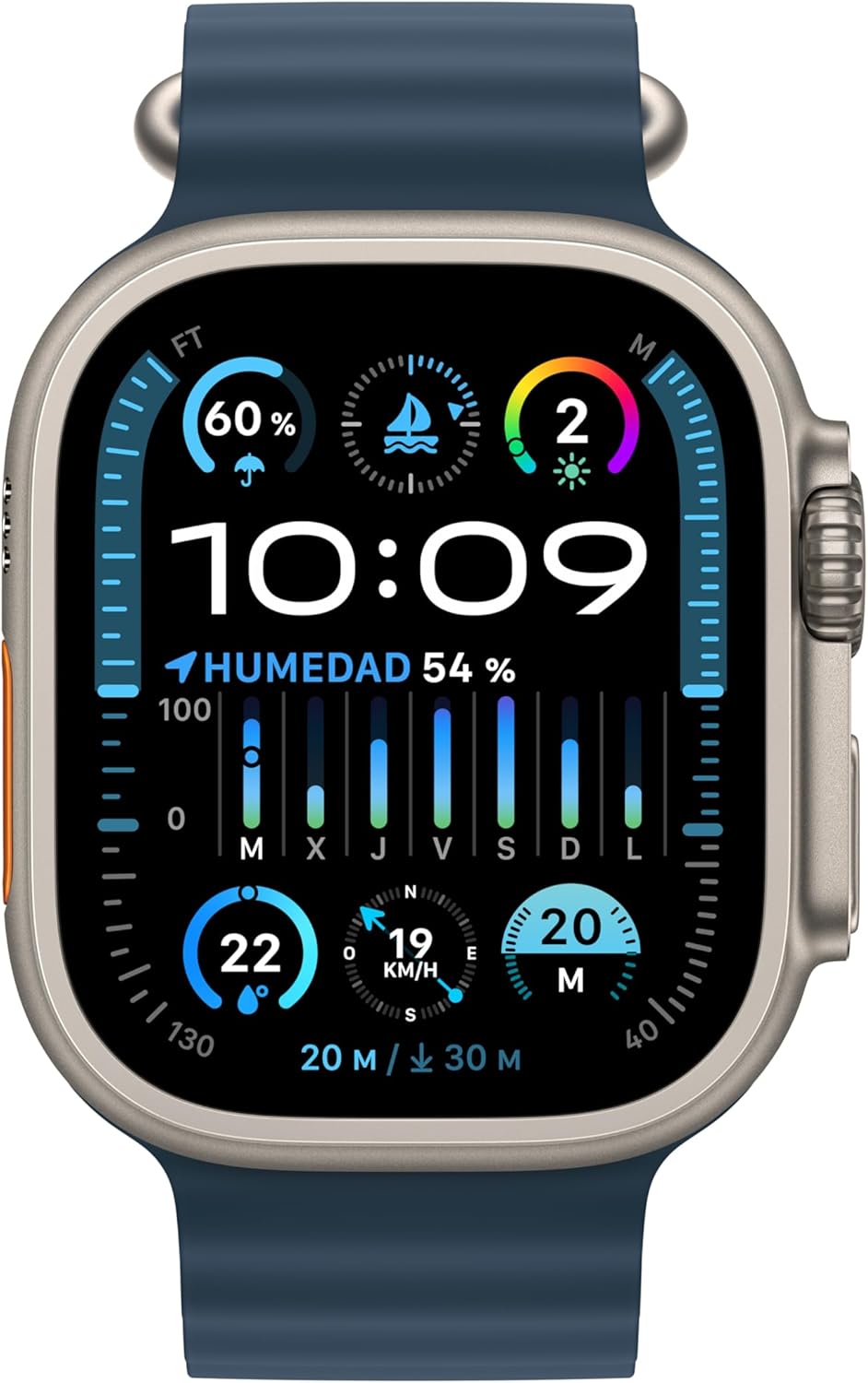 Apple Watch Ultra 2 [GPS + Cellular, 49MM] Titanium Case with Blue Ocean Band - One Size(Renewed)