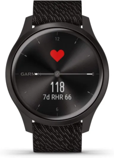 Garmin vívomove Style, Stylish Hybrid Smartwatch with Health and Fitness functions, Real Watch Hands, Hidden Colour Touchscreen Display and up to 5 days battery life, Graphite and Black (Renewed) Black Pepper Nylon with Slate Hardware