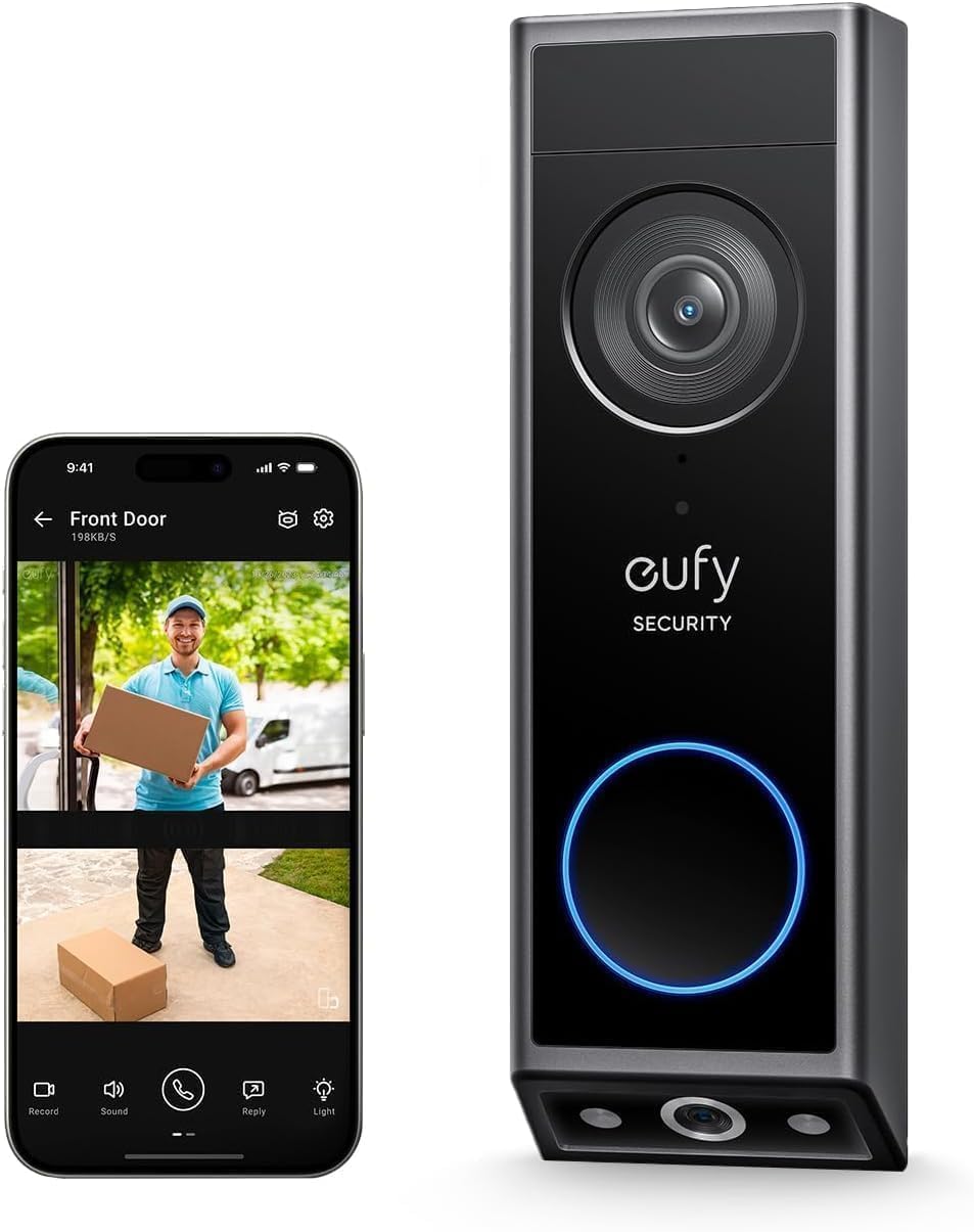 Video Doorbell E340 Dual Cameras with Delivery Guard 2K Full HD Wireless Video Doorbell Camera, with S380 HomeBase,Rechargeable Battery Pack with USB-C,Colour Night Vision,6500 mAh Rech