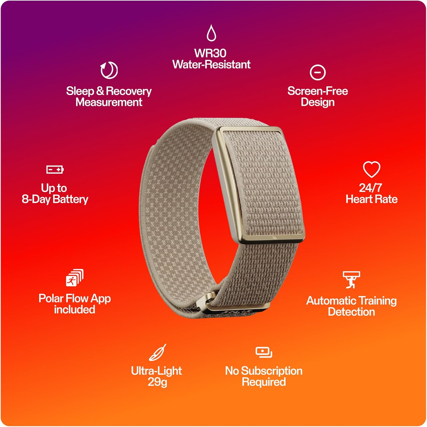 LOOP – Screen-Free Wellness Tracker with 24/7 Heart Rate, Sleep & Activity Tracking, 8-Day Battery, No Subscription, Gold Sand