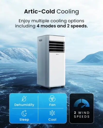 4-in-1 Portable Air Conditioner 7000 BTU with Remote Control, 24 Hour Timer & Dual Window Venting Kit Included - Powerful Air Conditioning Unit with Class A Energy Efficiency Rating 7,000 BTU