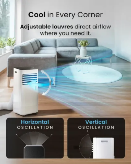 4-in-1 Portable Air Conditioner 7000 BTU with Remote Control, 24 Hour Timer & Dual Window Venting Kit Included - Powerful Air Conditioning Unit with Class A Energy Efficiency Rating 7,000 BTU