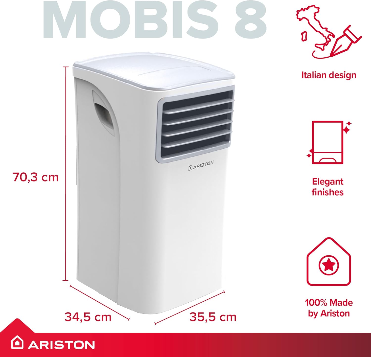 MOBIS 8 UK portable air conditioner, 8000 BTU, A energy class, white - Manufactured to be installed in UK
