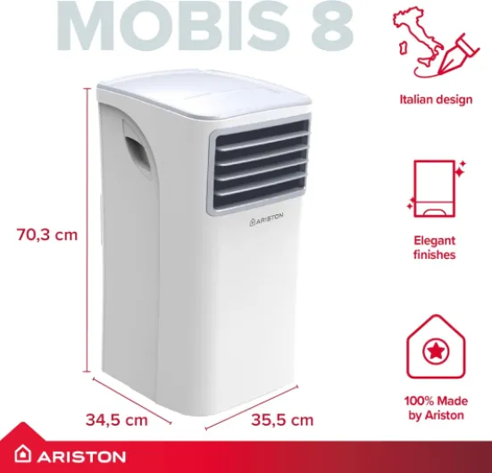 MOBIS 8 UK portable air conditioner, 8000 BTU, A energy class, white - Manufactured to be installed in UK