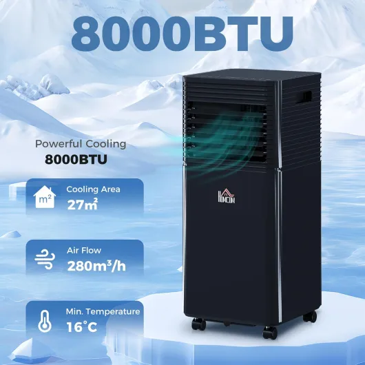 8000 BTU 4-In-1 Portable Air Conditioner Unit Cooling Dehumidifying Ventilating for Room up to 27m², with Fan, Remote, 24H Timer, Window Mount Kit, R290, A Energy Efficiency 8000BTU