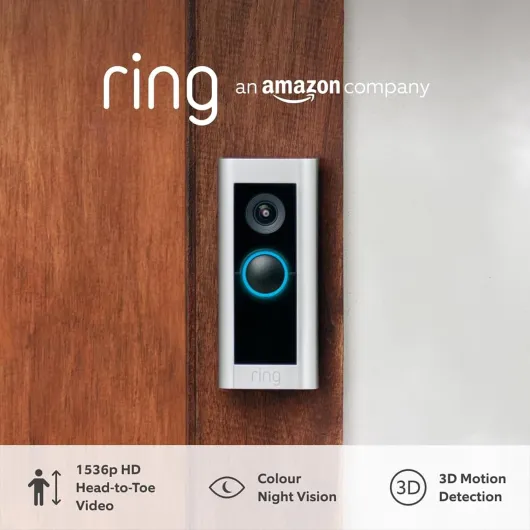 Ring Wired Video Doorbell Pro + Chime (3rd Gen) - Doorbell camera, 1536p HD Video, Head to Toe Video, 3D Motion Detection, Hardwired - 30-day free trial of Ring Home