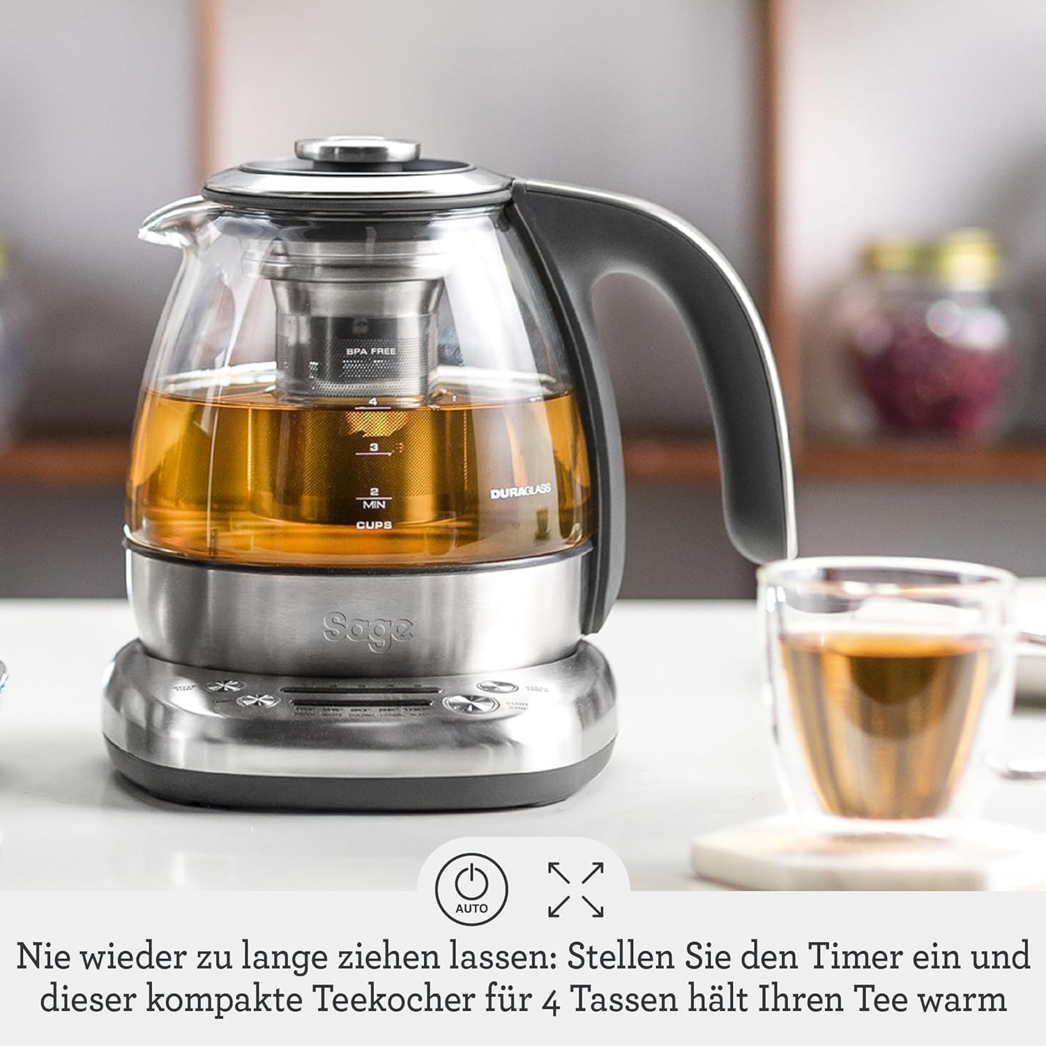 Sage - The Tea Maker Compact - Smart Tea Infuser with 5 Presets for Green, White, Oolong, Herbal & Black - Variable Temperature & Steep Time - 4 Cup / 1L Capacity - Smoked Hickory