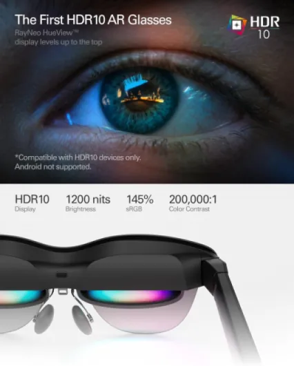 Air 4 Pro AR/XR Glasses, HDR10 Display, Vision 4000 Chip, 201" Virtual Cinema, Audio by Bang & Olufsen, 3D Movies & Gaming Smart Glasses for iPhone 17,16,15/Android/Mac/Steam Deck/PS4/5
