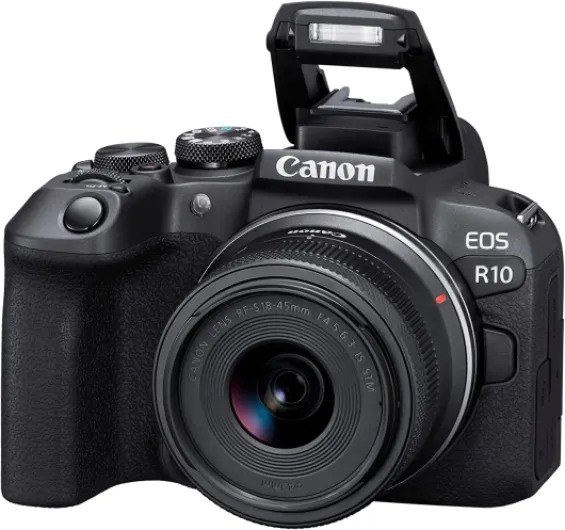 Canon EOS R10 + RF-S 18-45mm IS STM Lens - Compact Mirrorless Digital Camera - 24.2 MP, Dual Pixel CMOS AF II - 4K up to 60p - 23 FPS Continuous Shooting - Face & Eye Detection - Bluetooth, Wi-Fi EOS R10 + RF-S 18-45mm Single