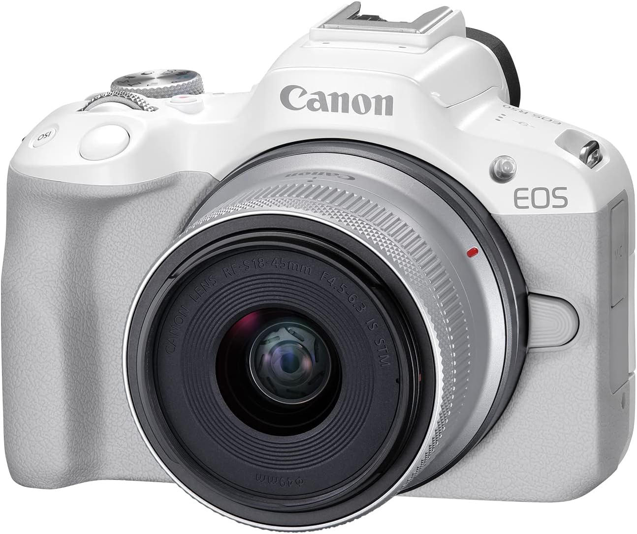 Canon EOS R50 Mirrorless Vlogging Camera (White) w/RF-S18-45mm F4.5-6.3 is STM Lens, 24.2 MP, 4K Video, Subject Detection & Tracking, Compact, Smartphone Connection, Content Creator EOS R50 w/RF-S18-45mm White