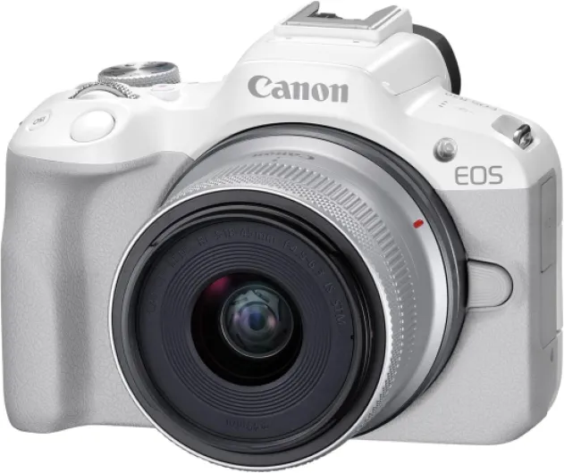 Canon EOS R50 Mirrorless Vlogging Camera (White) w/RF-S18-45mm F4.5-6.3 is STM Lens, 24.2 MP, 4K Video, Subject Detection & Tracking, Compact, Smartphone Connection, Content Creator EOS R50 w/RF-S18-45mm White
