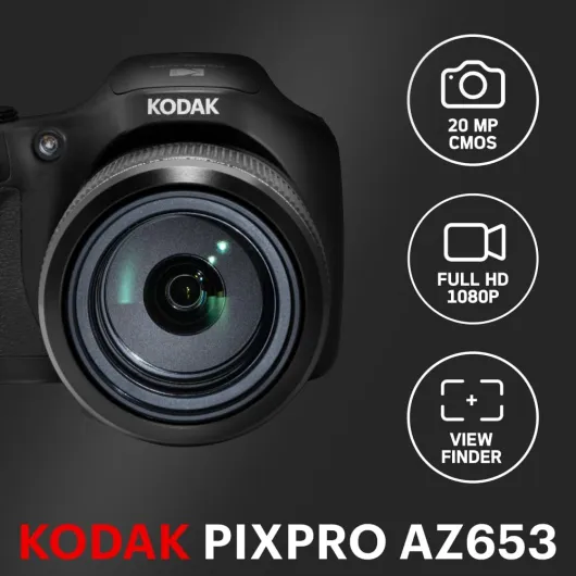 Kodak PIXPRO AZ653 – Appareil Photo Numérique Bridge 20MP, Zoom Optique 65X, Grand Angle 24mm, Vidéo Full HD 1080p, Viseur Électronique et Wi-FI – Noir