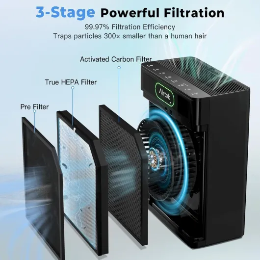 Air Purifier for Home Large Rooms Up to 170m², HEPA Air Purifiers for Bedroom with Washable Filters, PM 2.5 Air Quality Sensor, Fragrance, Sleep Mode, Pet Hair Air Cleaners for Pollen, Smoke Black