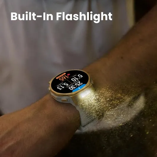T-Rex 3 Pro Outdoor Smart Watch 44mm Sapphire AMOLED Display with Flashlight, Ti Bezel, Dual Band GPS, Offline Maps, 17 Days Battery, 10 ATM, 180+ Sports Mode for Android & iPhone, Black Gold 44mm Black Gold