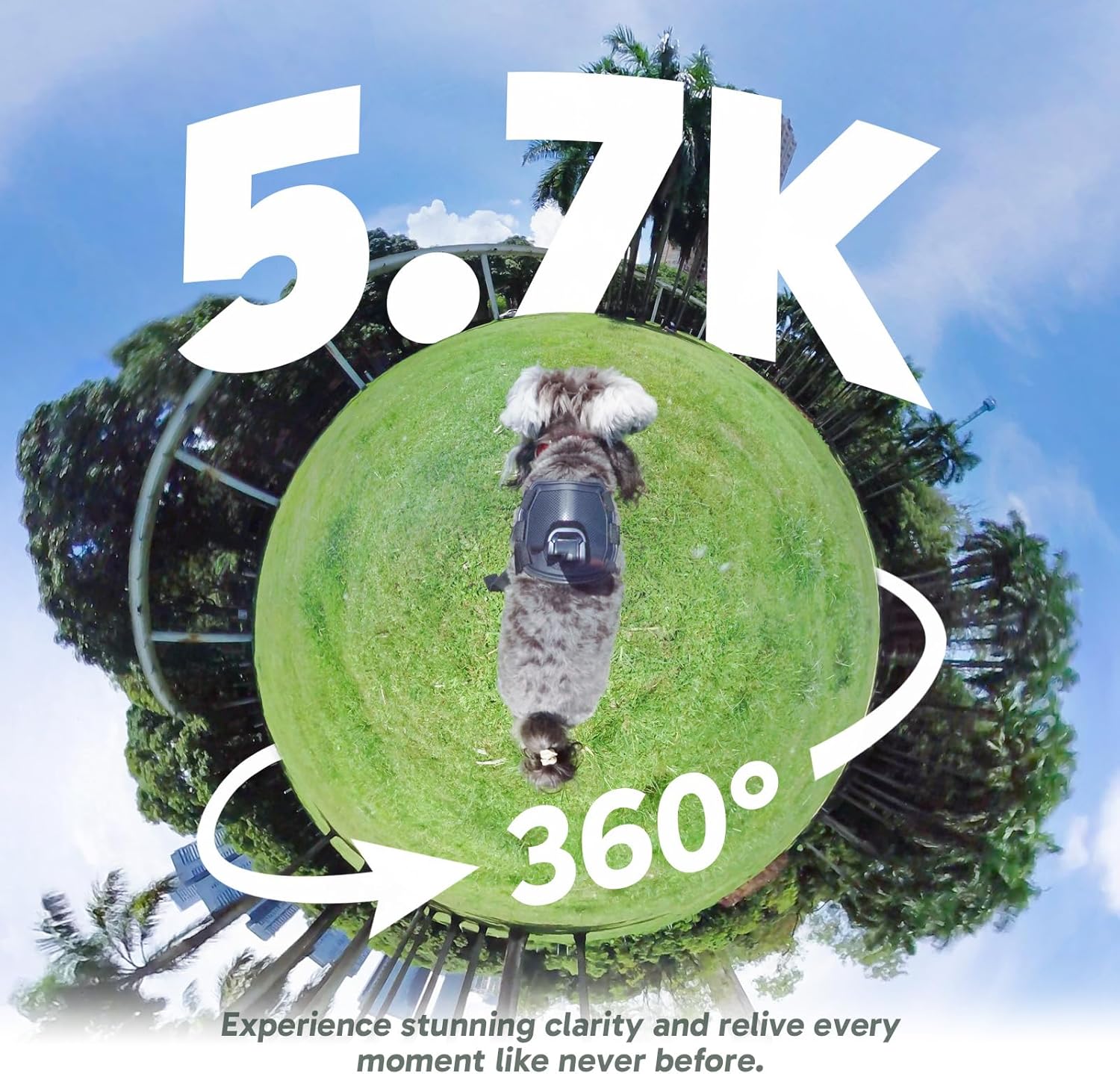360-360° Action Camera with 5.7K 360° Video, 72MP Photo, SuperSmooth Stabilization, 360° Horizon Lock, AI Tracking, Invisible Selfie Stick Effect, Touchscreen, Splash-Resistant Standard - No microSD Card