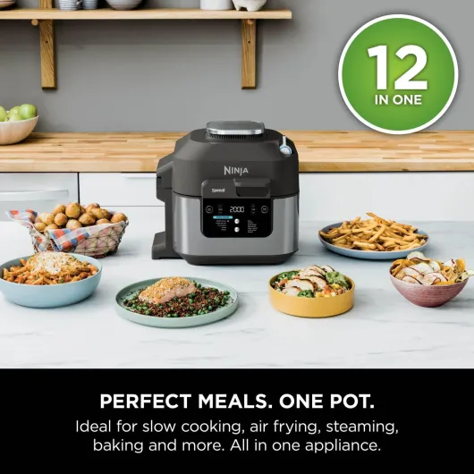 Speedi 12-in-1 Multi-Cooker, Air Fryer and Slow Cooker, 5.7L Cooking Pot, Meals for 4 in Minutes, Air Fry, Steam, Grill, Bake, Roast, Sear, Slow Cook and More, Grey ON500UK 5.7 Litres Grey