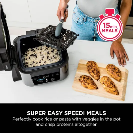 Speedi 12-in-1 Multi-Cooker, Air Fryer and Slow Cooker, 5.7L Cooking Pot, Meals for 4 in Minutes, Air Fry, Steam, Grill, Bake, Roast, Sear, Slow Cook and More, Grey ON500UK 5.7 Litres Grey