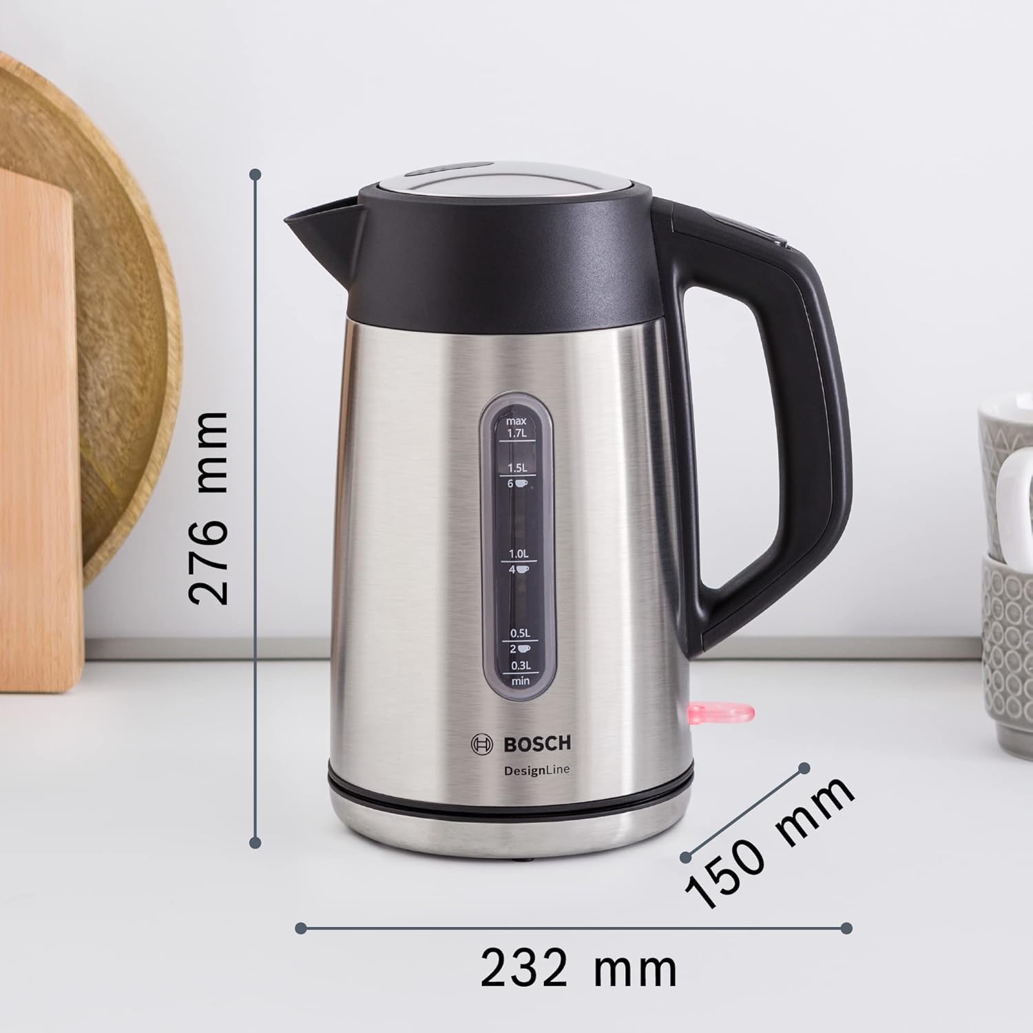 DesignLine Plus TWK4P440GB Stainless Steel Cordless Kettle, 1.7 Litres,3000 W - Stainless Steel Stainless Steel DesignLine Collection