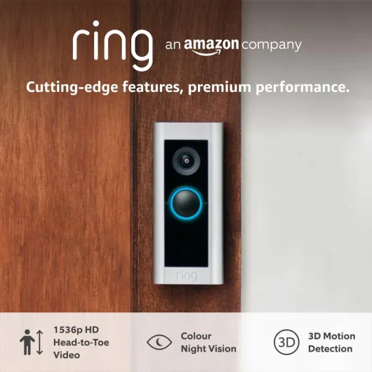 Wired Video Doorbell Pro (Formerly Video Doorbell Pro 2) - Doorbell camera, 1536p HD Video, Head to Toe Video, 3D Motion Detection, Wifi, hardwired - 30-day free trial of Ring Home Hardwired Device only