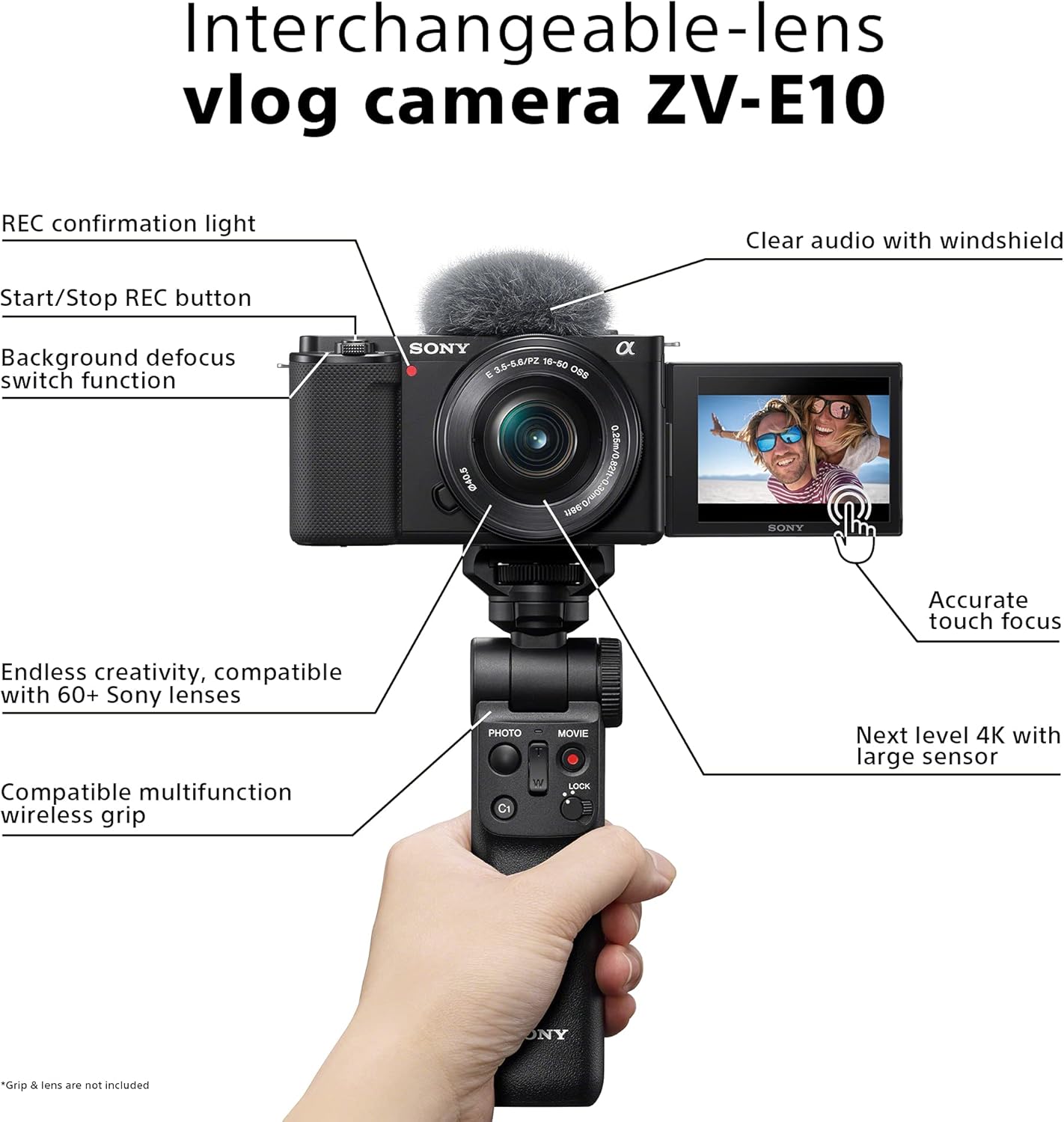 ZV-E10 Mirrorless Vlog Camera (APS‑C Sensor, 4K Video, Flip Screen, Real-Time Eye AF, Ideal for Content Creators)