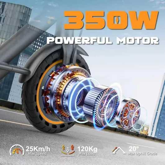 Electric Scooter, Electric Scooter Adult 350W with 25-35KM Range, Max Speed 25KM/H, 8.5" Solid Tire, Double Braking System for Adults and Teens Orange-Gray