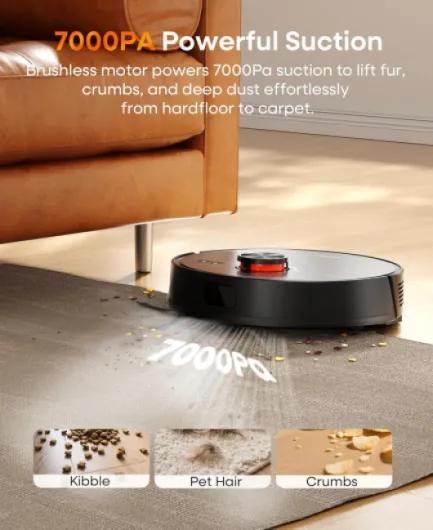 Robot Vacuum Cleaner with Mop,Robotic Vacuum with 7000Pa Super Suction,180min runtime,3.5L Self-Empty Station,Lidar Navigation,APP/Remote/Voice Control,for Floors Carpets Pet Hairs,UR3 Black